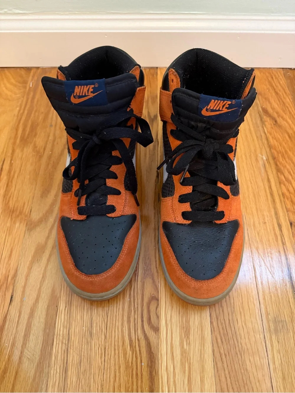 Nike High-Top Sneakers in Orange, Black & White